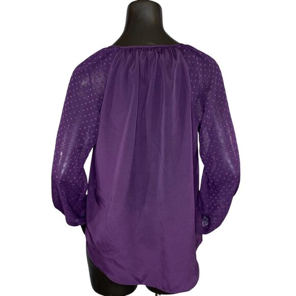Daisy Fuentes Long Sleeve Blouse Womens Size Small Sheer Sleeves Front Button - Picture 3 of 6